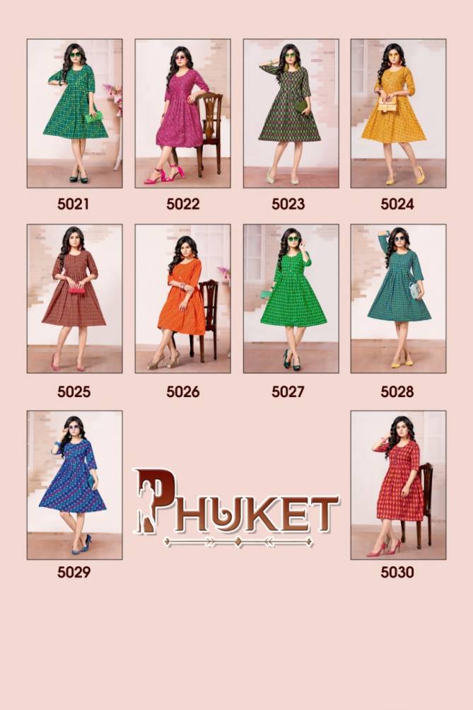 PHUKET Cotton Ikkat Prints Flair Designers Casual Wear Kurtis Collection